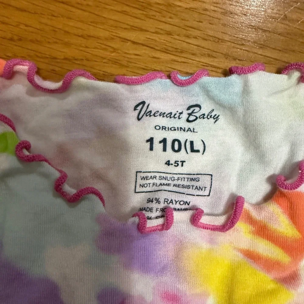 Vaenait Baby Kids Rainbow Tie Dye Pajama Top Short Sleeve Lettuce Trim 4-5T 110L